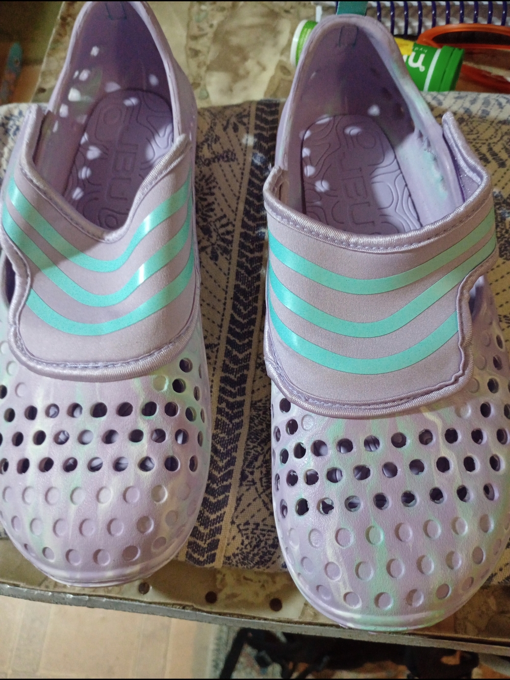 Adults Lavender Slip-On Water Shoes with Mint Stripes